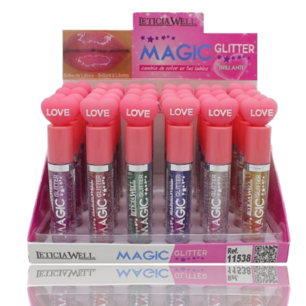 Présentoir de 24 : Lipgloss 6 couleurs "Magic glitter"
