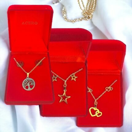 Lot de 3 Coffrets (3€ unité) : Collier et Boucles d'oreilles - Collection Acier Inoxydable Dorée