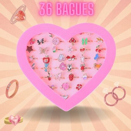 Coffret en coeur de 36 : Bagues pour enfant (soit 0,46€ pièce)