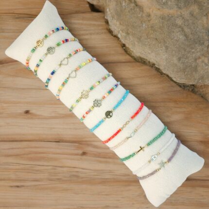Lot de 2 Coussins de 12 (1,35€ unité) Bracelets avec Perles et Bijoux en Acier Inoxydable - Fermoir Réglable