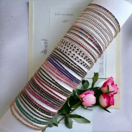 Présentoir de 48 (0,60€ pièce) :  Bracelets Fins à Strass - Modèle Élastique