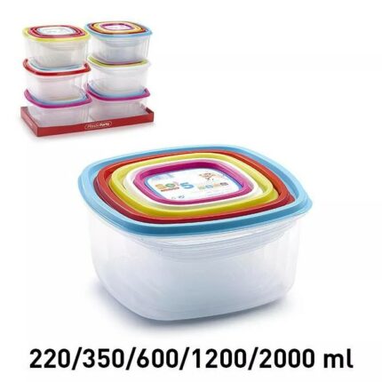 Pack de 6 (soit 3,25€ les 5 boîtes) Set de 5 boîtes plastiques différentes contenances - Plastic Forte