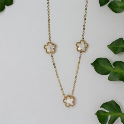 Collier Avec un Pendentif Blanc en Acier Inoxydable "Chaine Dorée"