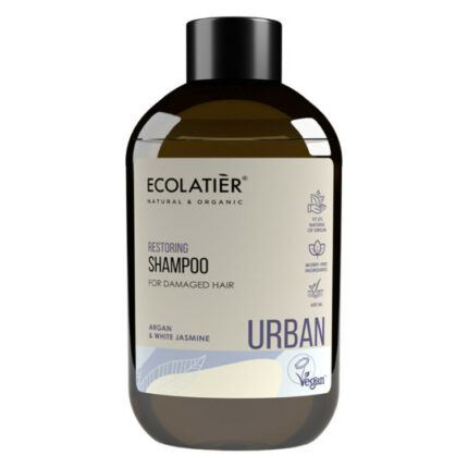 SHAMPOING RÉPARATEUR CHEVEUX ABÎMÉS, ARGAN ET JASMIN - Ecolatier, 600ml